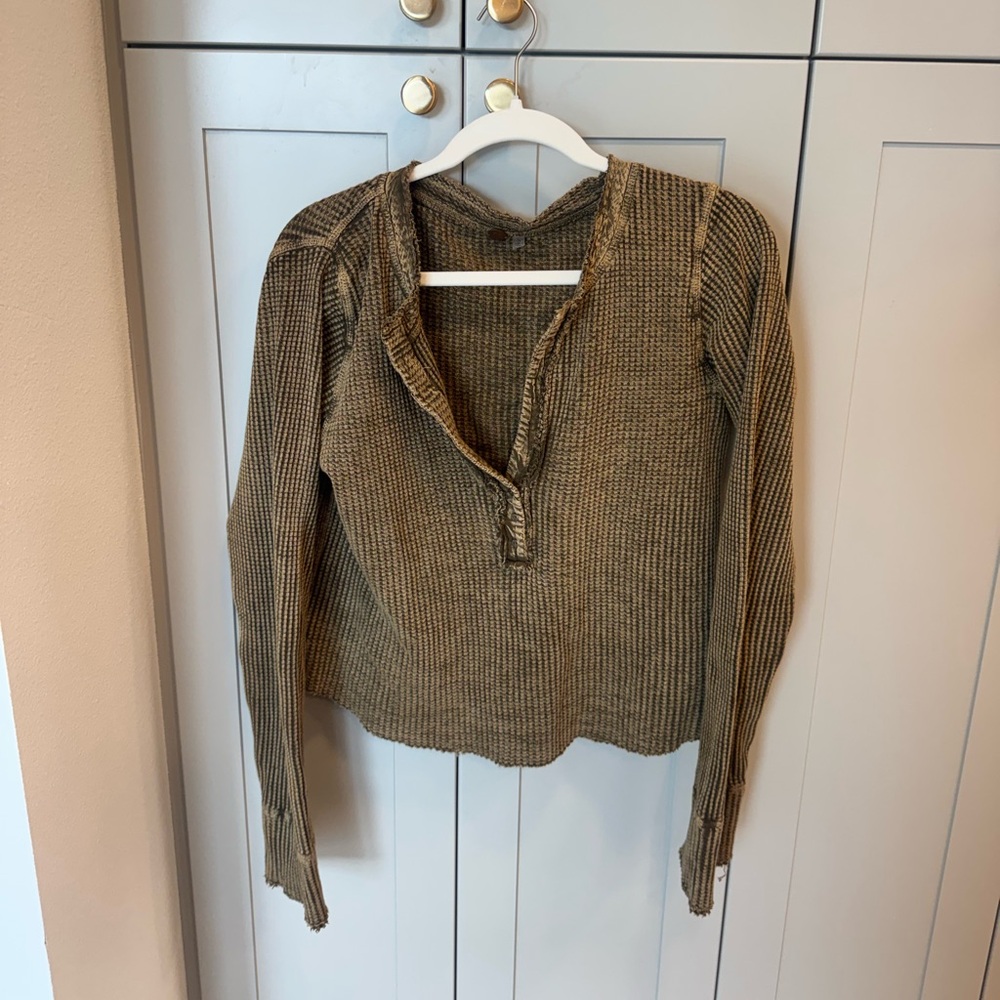 Free People Henley Women's Olive Green Knit Top